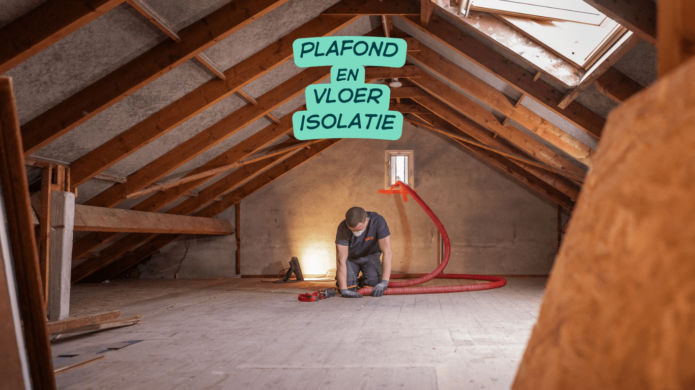Plafond en vloer isolatie met isolatie vlokken, ingeblazen door Isaco