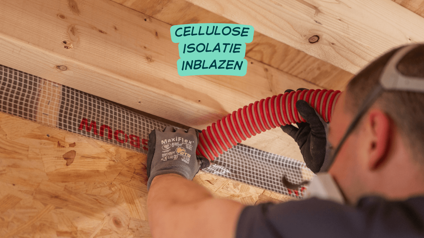 cellulose isolatie invlazen in wanten en plafond en vloeren met isaco